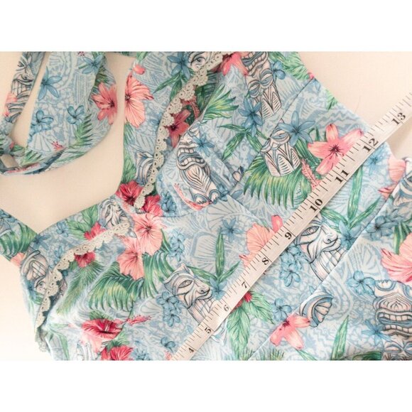 Hot Topic Blue Floral Tiki Swing Dress Retro Hawaiian Tropical SZ XS - Picture 7 of 11
